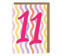 Vibrant 11th Birthday Card Eleven Wavy Pattern - Fun Bright Design Greeting Card