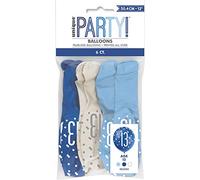 Vibrant 13th Glitz Latex Balloons in Light Blue, Royal Blue, & White (30cm) - Perfect for Parties, Celebrations & Events - 6ct
