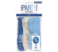Unique Latex Balloons 16th Glitz - Light Blue, Royal Blue & White, 30cm - 6ct