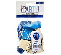 Vibrant 50th Glitz Latex Balloons in Light Blue, Royal Blue, & White (30cm) - Perfect for Parties, Celebrations & Events - 6ct