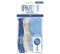 Vibrant 90th Glitz Latex Balloons in Light Blue, Royal Blue, & White (30cm) - Perfect for Parties, Celebrations & Events - 6ct