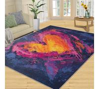 Vibrant Abstract Heart Area Rug - Bold Brush Stroke Love Symbol Design, Modern Expressionist Art for Bedroom, Living Room, Colorful Home Decor-180 * 250CM
