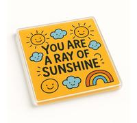 Vibrant Acrylic Coaster Gift - Sunny Doodle Vibes Design with Motivational Quote for Home or Office Decor