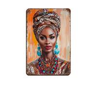 Vibrant African Woman Canvas Retro Poster Metal Tin Sign Chic Art Retro Iron Painting Bar People Cave Cafe Family Garage Poster Wall Decoration 8x12inch(20x30cm)