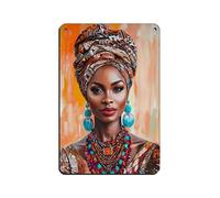 Vibrant African Woman Canvas Tin Sign Vintage Metal Pub Club Cafe Bar Home Wall Art Decoration Poster Retro 8x12inch(20x30cm)