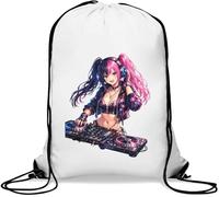 Vibrant Anime Female DJ Portrait Gym Sack Casual Drawstring Bag White