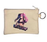 Vibrant Anime Female DJ Portrait Key Chain Coin Purse Beige