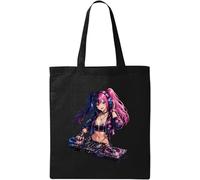 Vibrant Anime Female DJ Portrait Natural Cotton Tote Bag Black