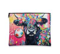 Vibrant Artistic Makeup Bag, Colorful Floral Cow Cosmetic Pouch for Women, Portable Canvas Zipper Travel Organizer, Perfect for Summer Adventures, Black, 7x9 Inch, Floral