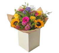 Vibrant Autumn Flower Bouquet Roses, Sunflowers, and Gerberas, Fresh Floral Gift for Celebrations, Weddings, Birthdays, Thank You, Sympathy, Halloween Indoor Decoration