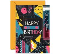Vibrant Birthday Card for Family Friends - 80s Retro Geometric - Happy Birthday Card for Women Men Girls Boys Mum Dad Sister Brother Nan Grandad Auntie Uncle, A5 Classic Greeting Cards Gift