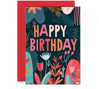 Vibrant Birthday Card for Family Friends - Abstract Floral - Happy Birthday Card for Women Men Girls Boys Mum Dad Sister Brother Nan Grandad Auntie Uncle, 5x7 Inch Classic Greeting Cards Gift