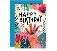Vibrant Birthday Card for Family Friends - Abstract Retro - Happy Birthday Card for Women Men Girls Boys Mum Dad Sister Brother Nan Grandad Auntie Uncle, 5x7 Inch Classic Greeting Cards Gift
