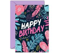 Vibrant Birthday Card for Family Friends, Floral Pattern