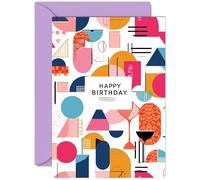 Vibrant Birthday Card for Family Friends - Geometric Abstract - Happy Birthday Card for Women Men Girls Boys Mum Dad Sister Brother Nan Grandad Auntie Uncle, A5 Classic Greeting Cards Gift