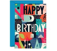Vibrant Birthday Card for Family Friends - Geometric Retro - Happy Birthday Card for Women Men Girls Boys Mum Dad Sister Brother Nan Grandad Auntie Uncle, 5x7 Inch Classic Greeting Cards Gift