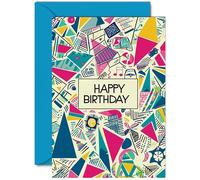 Vibrant Birthday Card for Family Friends - Retro 80s Art - Happy Birthday Card for Women Men Girls Boys Mum Dad Sister Brother Nan Grandad Auntie Uncle, A5 Classic Greeting Cards Gift