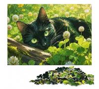 Vibrant Black Cat Clover Field Wooden Jigsaw Puzzle for Adults | For puzzle fans: Jigsaw Puzzle Gift: screen-free home activity on weekends.