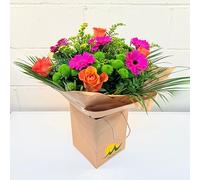 Vibrant Bliss Bouquet With Roses, Gerbera And Chrysanthemums - Mixed Fresh Flower Arrangement In Gift Bag