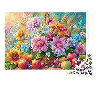Vibrant Blooms And Fruits in A Basket 1000-Piece Jigsaw Puzzle Fruit-themed Classic Jigsaw Puzzles for All Ages 70x50cm/1000pcs