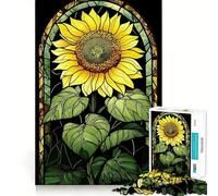 Vibrant Blossom ︰ Stained Glass Sunflower Jigsaw for Adults 1000 Pieces Brain Memory Game Laser Cut for Flawless Fit Unique Gift for Stress Relief (38x52cm)
