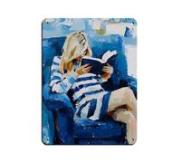 Vibrant Blue Acrylic Girl Reading Book Tin Sign Vintage Metal Pub Club Cafe Bar Home Wall Art Decoration Poster Retro 12x16inch(30x40cm)