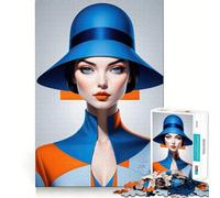 Vibrant Blue Bauhaus Lady Jigsaw Puzzle 1000 Pieces Cognitive Fun Play High Precision Die Cut Unique Gift for Stress Relief (38x26cm)