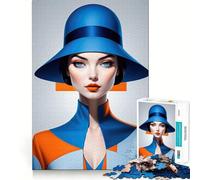 Vibrant Blue Bauhaus Lady Jigsaw Puzzles1000 Pieces Recall Skill Fun Professional Grade Cutting Thoughtful Gift for Mind Activity (50x75cm)