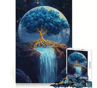 Vibrant Blue Golden Tree Waterfall Adult Jigsaw Puzzles 1000 Pieces Brain Agility Easy Enjoyment Secure Join Fine Xmas Gift (50x75cm)