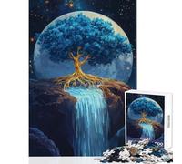 Vibrant Blue Golden Tree Waterfall Jigsaw for Teenagers 1000 Pieces Improve Mental Performance Effectively Gentle Relaxing Leisure Game (50X75cm)