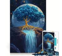 Vibrant Blue Golden Tree Waterfall Jigsaw for Teenagers1000 Pieces Mind Boost Game Firm Fit Secure Assembly Bonding Activity for Loved Ones (50x75cm)