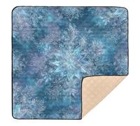 Vibrant Blue Snowflake Pattern Large Sturdy Baby Activity Play Mat for Floor Waterproof Infant Play Mat for Baby Toddler Infant, 50'' x 50''