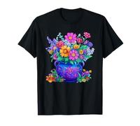 Vibrant Blue Vase Bouquet of Colorful Wildflowers and Blooms T-Shirt