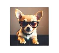 Vibrant Brick Puzzle Building Blocks for Creative Fun DIY Jigsaw Desk Decor Chihuahua with Glasses Print