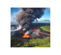 Vibrant Brick Puzzle Building Blocks for Creative Fun DIY Jigsaw Desk Decor Kilauea Volcano Bloom Print