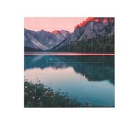 Vibrant Brick Puzzle Building Blocks for Creative Fun DIY Jigsaw Desk Decor Lake and Sunset Print