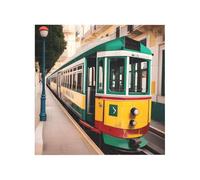 Vibrant Brick Puzzle Building Blocks for Creative Fun DIY Jigsaw Desk Decor Lisbon Tram Pattern Print