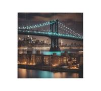Vibrant Brick Puzzle Building Blocks for Creative Fun DIY Jigsaw Desk Decor NY Manhattan Bridge Night Print