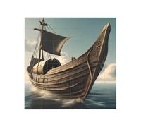 Vibrant Brick Puzzle Building Blocks for Creative Fun DIY Jigsaw Desk Decor Old Viking Boat Print