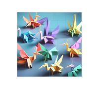 Vibrant Brick Puzzle Building Blocks for Creative Fun DIY Jigsaw Desk Decor Origami Papercraft Cranes Print