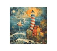 Vibrant Brick Puzzle Building Blocks for Creative Fun DIY Jigsaw Desk Decor Seaside Lighthouse Print