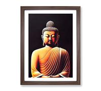 Vibrant Buddha Framed Print | A2 Walnut Framed Wall Art | Ready to Hang | Modern Religious Picture | Living Room Bedroom Lounge Office