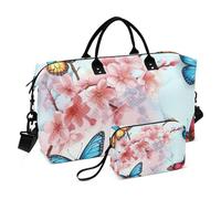Vibrant Butterflies Cherry Blossoms Duffle Bag Women Travel & Toiletry Pouch Set of 2, Aesthetic Women Duffel for Traveling Tote Duffle Bag