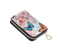 Vibrant Butterflies Cherry Blossoms Women Wallet Leather RFID Blocking Credit Card Wallets Cute Small Mens Wallet with Coin Pocket