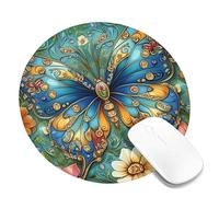Vibrant Butterfly Floral Mouse Pad, Blue with Orange Blooming Design, Non-Slip Rubber Mousemat for Home Office PC Gaming, Seasonal Spring Decor Round 8x8 Inch