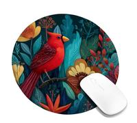 Vibrant Cardinal Design Mouse Pad, Red Bird with Colorful Floral Elements, Ideal for Spring and Summer, Artistic Style, Perfect for Home and Office Use, Non-Slip Rubber Surface Round 8x8 Inch