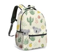 Vibrant Cartoon Koala Print Backpack 16 Inch Tropical Jungle Floral Pattern All-Over Design Cute Bamboo Bear Travel Rucksack (09)