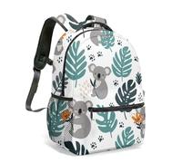 Vibrant Cartoon Koala Print Backpack 16 Inch Tropical Jungle Floral Pattern All-Over Design Cute Bamboo Bear Travel Rucksack (02)