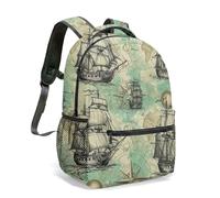 Vibrant Cartoon Pirate Adventure Map 16 Inch Backpack Nautical Treasure Ship Island Print Tropical Voyage Nautical Bag (07)