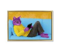 'Vibrant Cat Playing Game'| Floating Frame Canvas Art